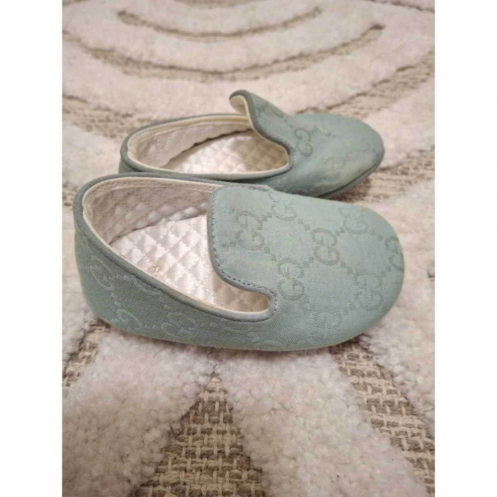 Gucci Infant Baby First Shoes Size 18 Tiffany Blue Monogram Preowned